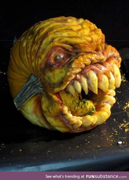 Awesome pumpkin carving w/ a squash tongue