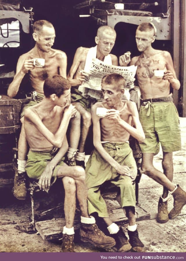 Australian WWII POWs in Japanese captivity - Singapore, 1945 (colourised)