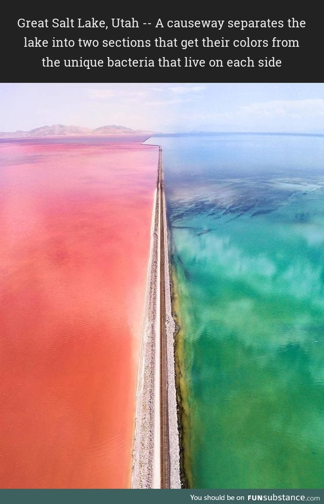 Great Salt Lake, Utah -- A causeway separates the lake into two sections
