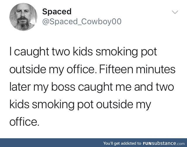 Later a police caught the 4 of them smoking