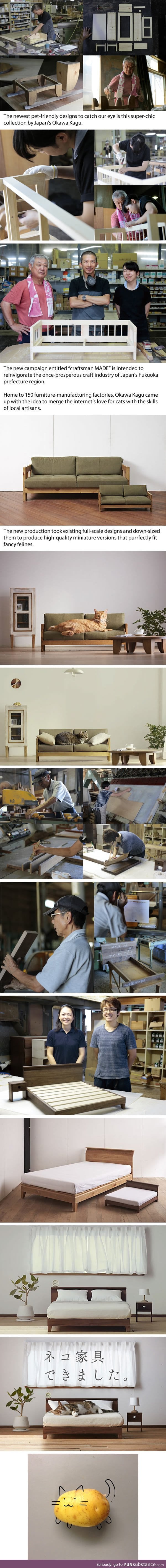 Japanese artist created miniature cat furniture to please your master