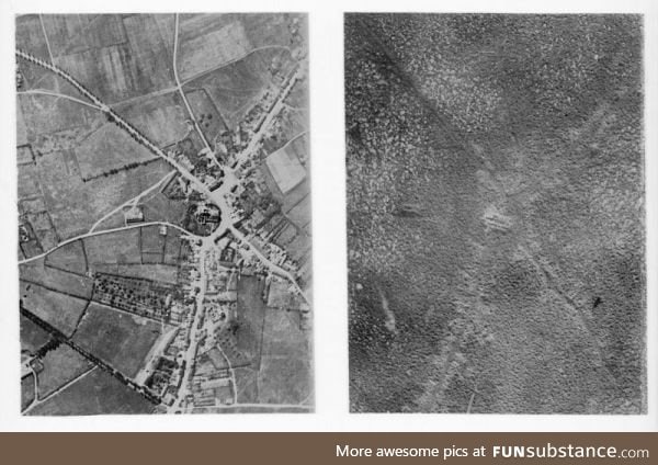 Aerial-view of before and after the Battle of Passchendaele