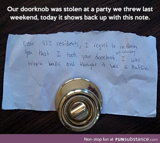 Lost doorknob finally found