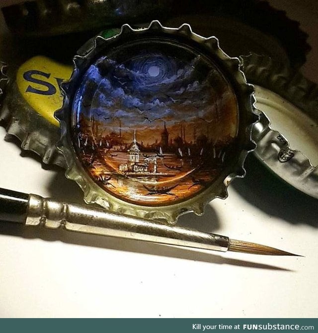 Painting in a bottle cap