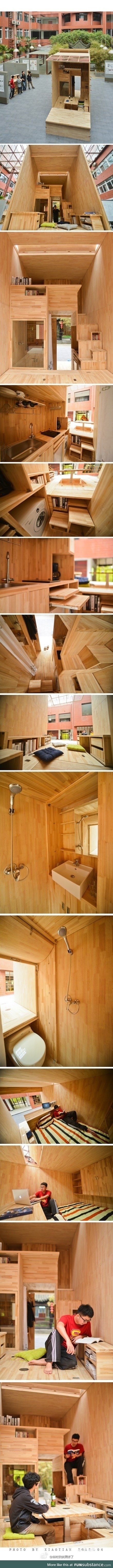 Student architect in China constructs his own 75 ft² wooden house
