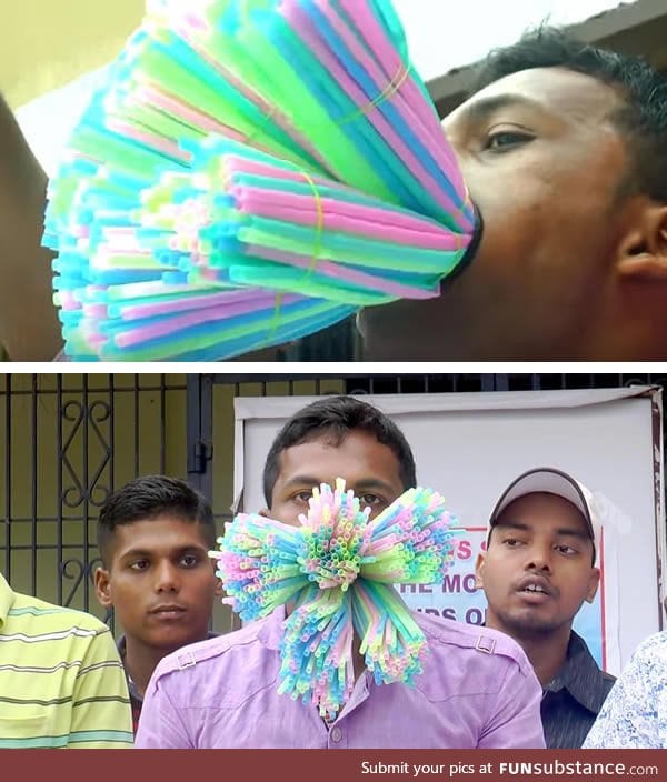 Man Successfully Shoves 459 Straws Into His Mouth And It's A New Guinness World