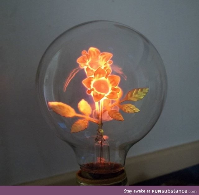 The filament of this antique light bulb is shaped like flowers