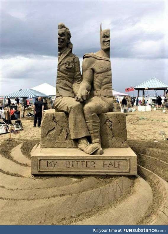 "My Better Half" Batman and Joker Sand Sculpture by David Ducharme and Marielle