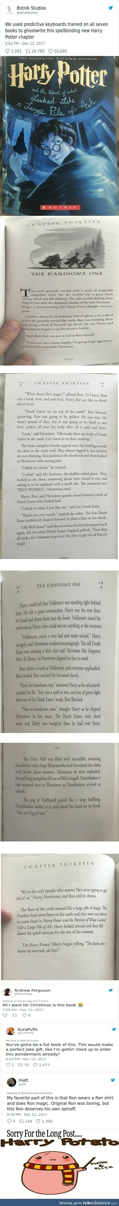 Not mine-saw it on 9gag : an AI that has read all the Harry Potter books writes a chapter.