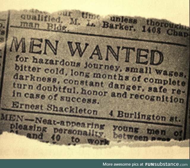Men wanted (South Pole expedition, 1907)