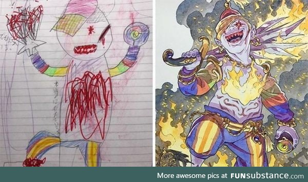 Father draws his sons doodle