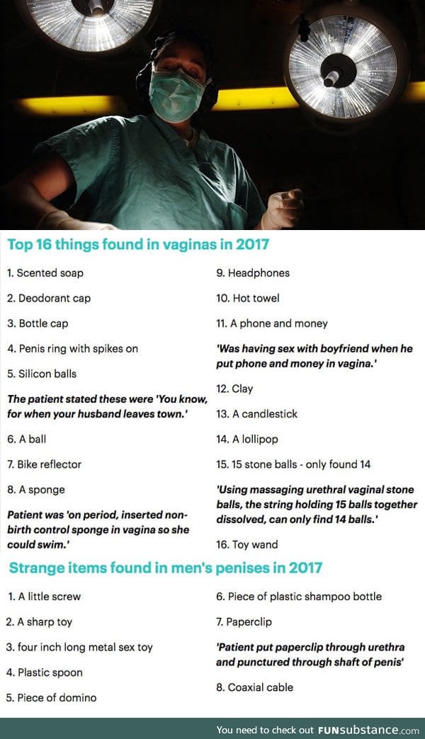 The bizarre items doctors found in vag*naS in 2017 (and the things MEN needed removing)
