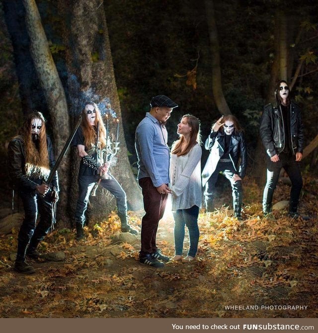 They encountered a black metal band during their engagement shoot