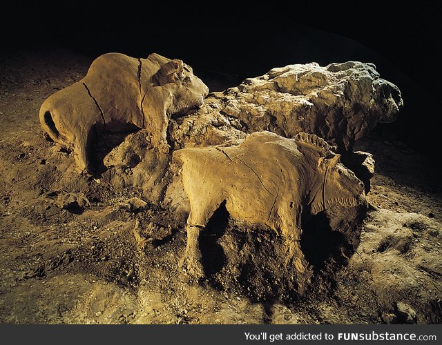 14000 years old bisons sculpture found in Le Tuc d'Audoubert cave, Ariege, France