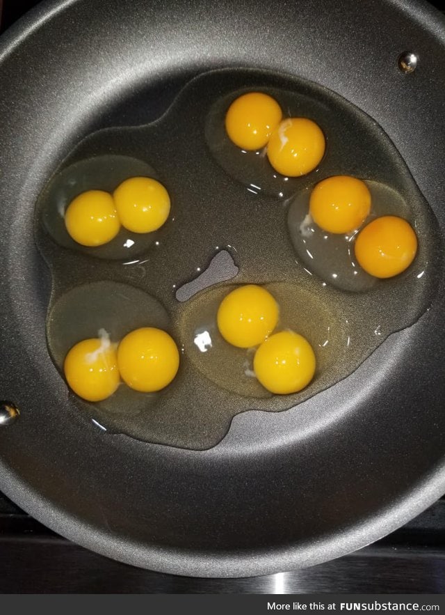 Someone just cracked five eggs into this pan