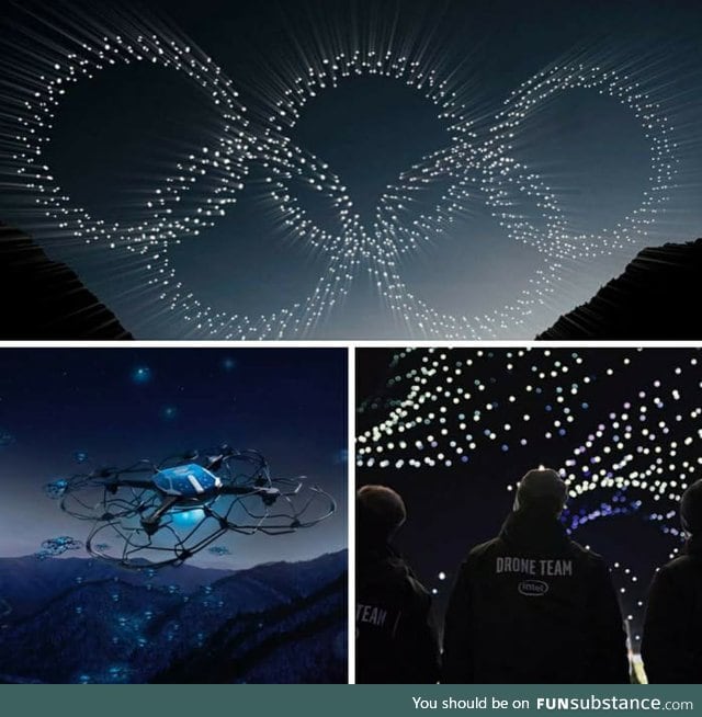 Intel's 1,218 drones form the Olympic rings during Opening Ceremony