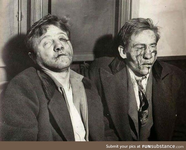 Two alleged “Cop Killers” photographed after interrogations, 1920s