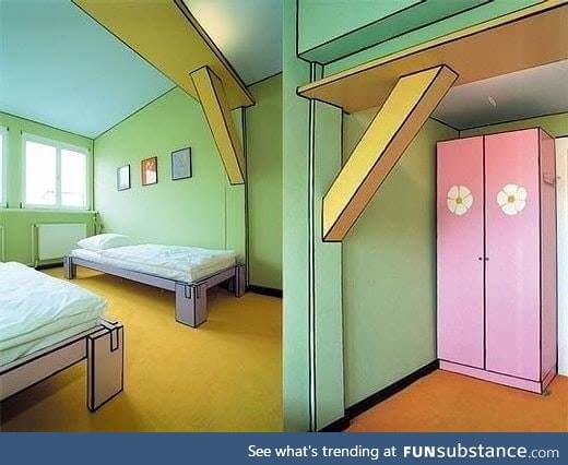 Room painted to make it look like a cartoon