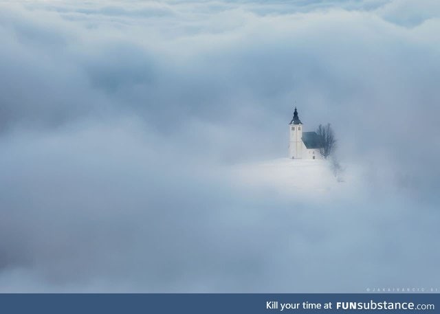 Church of St. Andrew (Slovenia) Through Sea of Fog