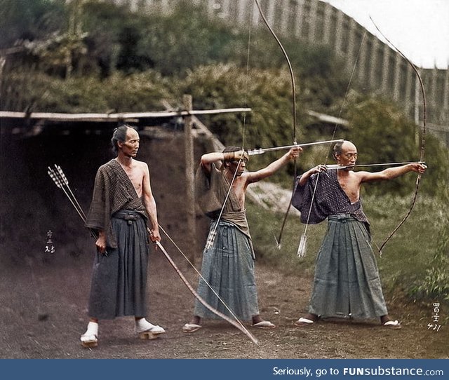 Japanese Archers,1860, color restored,