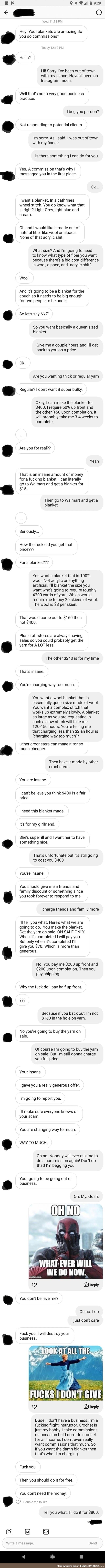 Guy wanted a blanket, he got what he deserved