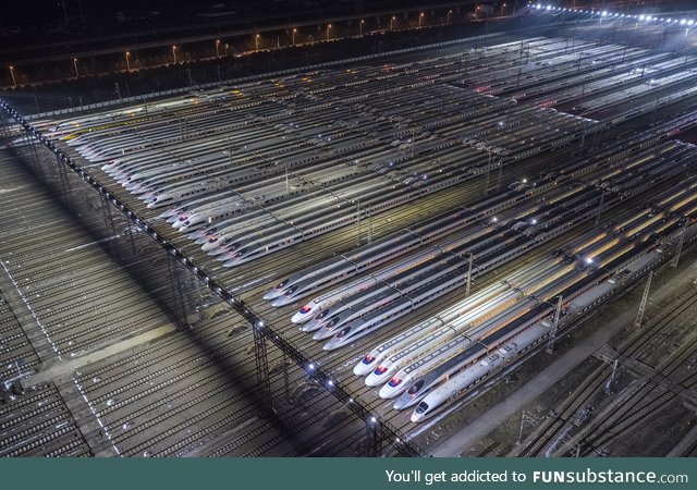 Wuhan High speed train depot,world's largest train Maintenance base