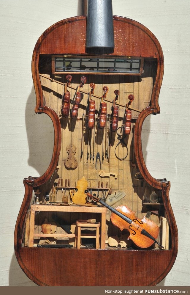 A tiny violin shop inside a violin