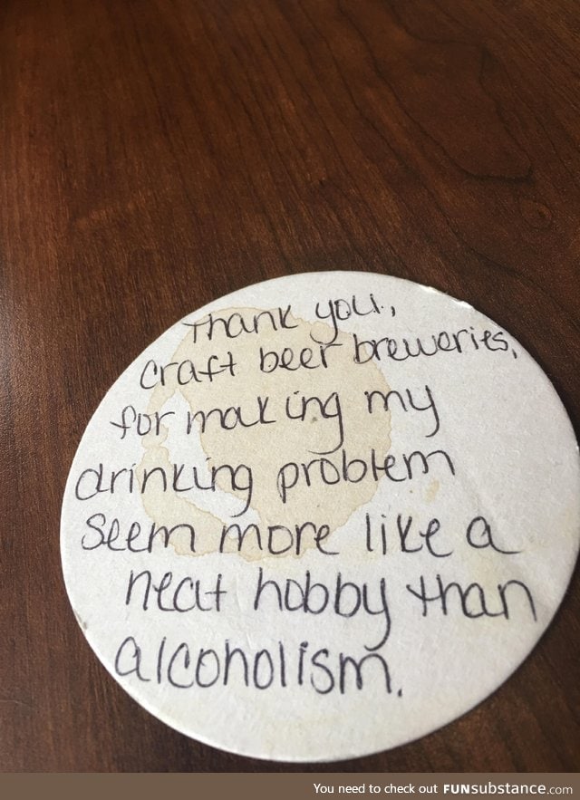 A note left on the coaster of a brew pub