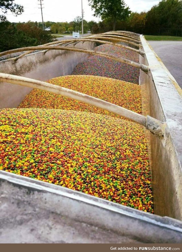 Skittles that didn't pass the grade about to be fed to cattle