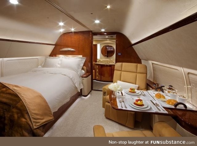 Luxury bedroom for one inside a private jet