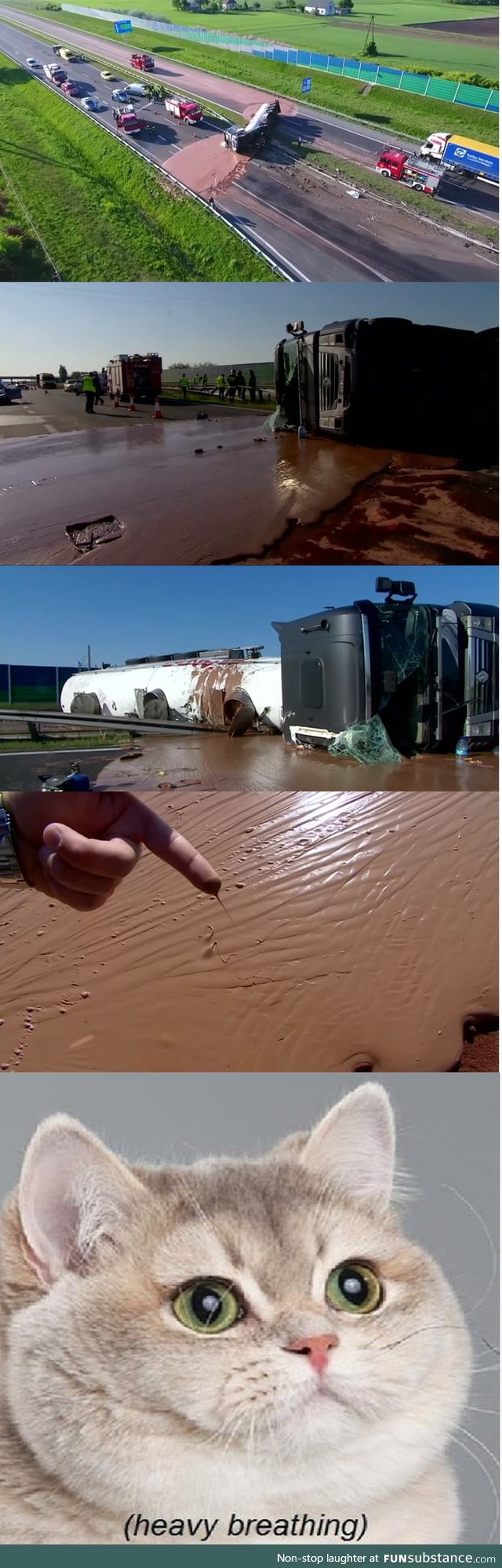 Truck carrying chocolate flipped over on a highway