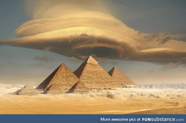 Lenticular clouds over the Great Pyramids of Giza