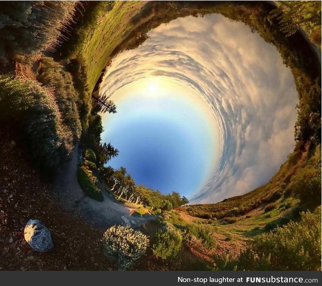 The result of taking a panorama while rolling down a hill