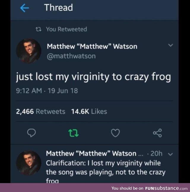 Lost virginity to crazy frog