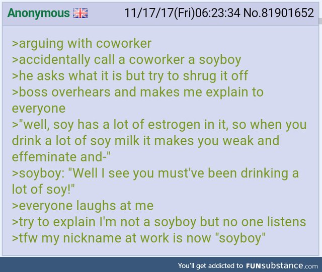 Anon calls a coworker a soyboy