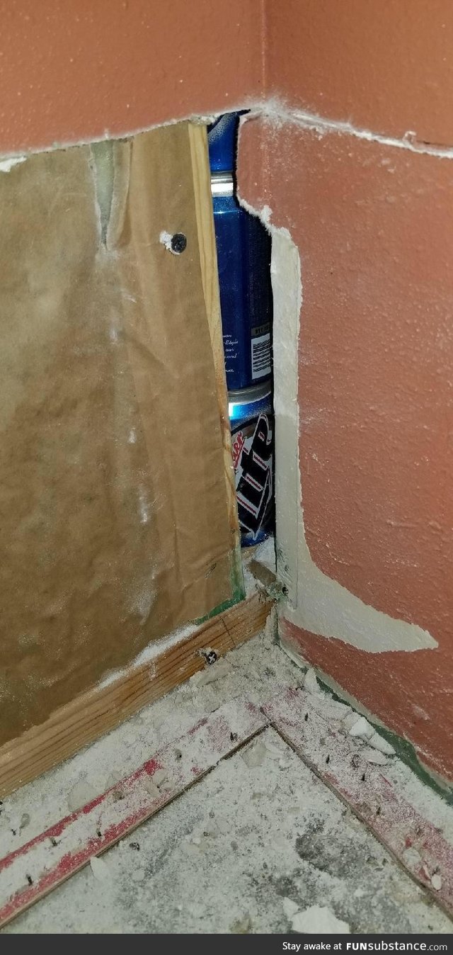 Removing drywall due to flooding, and I find this located in a corner. It goes up a few