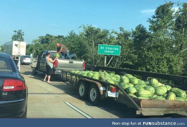 Buying watermelon in Louisiana during a traffic jam