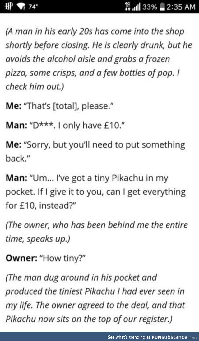 Trading in a tiny Pikachu