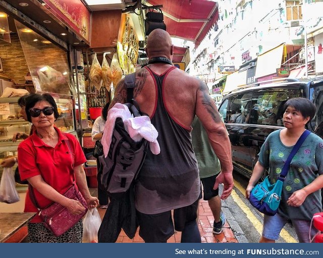 The Rock casually strolling through Hong Kong