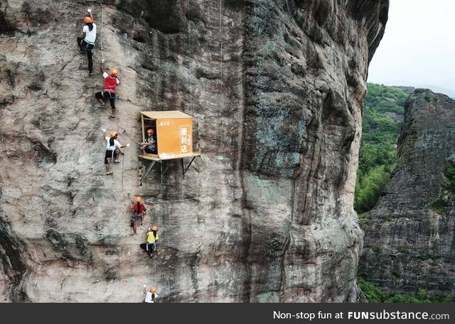 Store to supply climbers with water & food during their climb in China