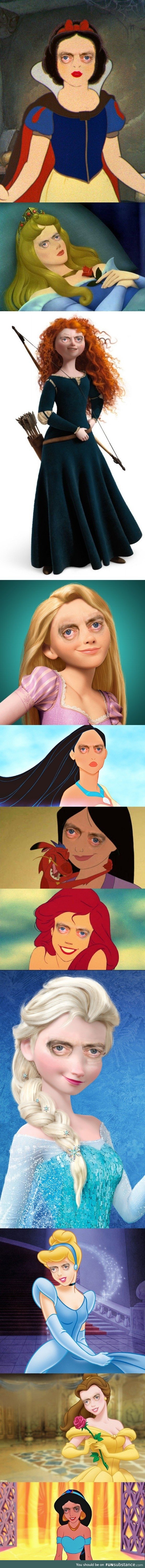 Disney Princesses but with Steve Buscemi's eyes