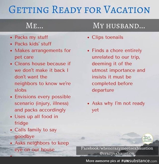 Getting Ready For Vacation: Me vs. My Husband