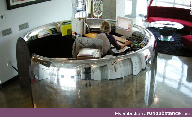 Reception desk made from an engine cowl
