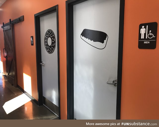 These bathroom signs at a donut shop