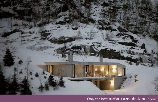 Modern house in norwegian snowy mountains