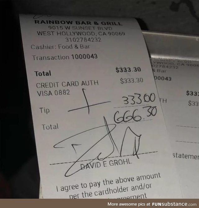 Dave Grohl is an amazing tipper with a good sense of humor