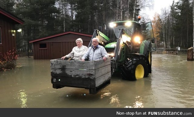 Saving grandma and grandpa from flood, Norway