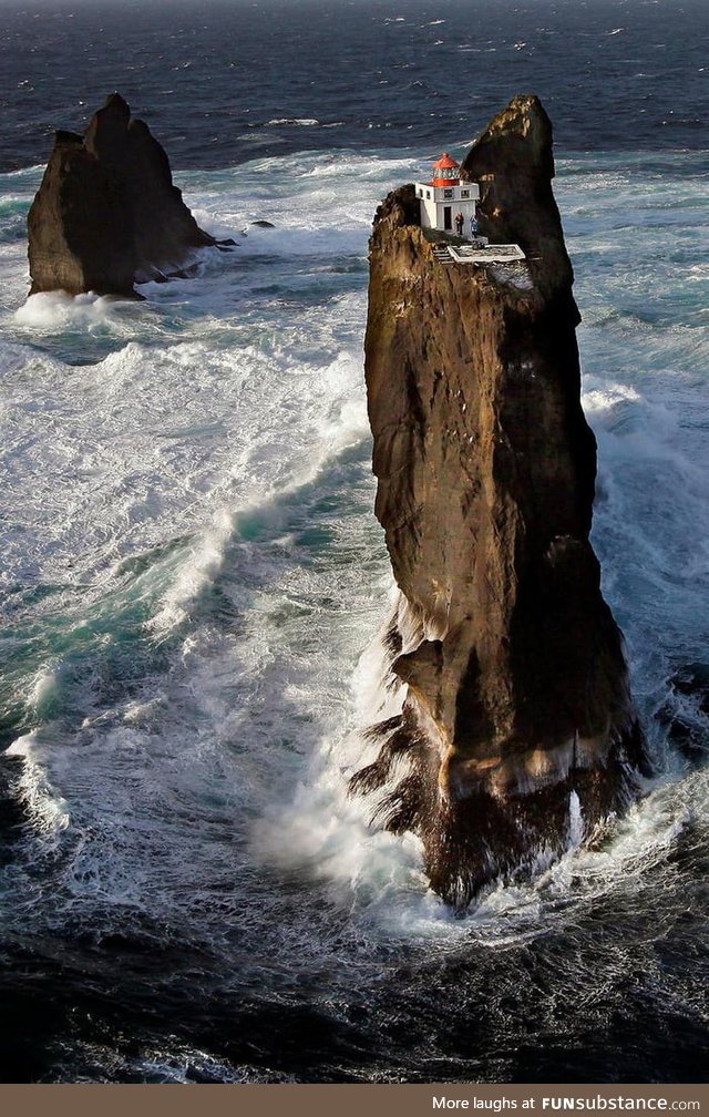 The lighthouse,Þrídrangaviti, is the most isolated lighthouse in the world