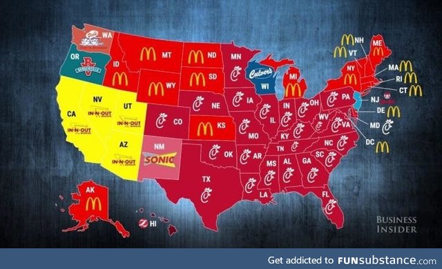 Most popular fast food joints by state