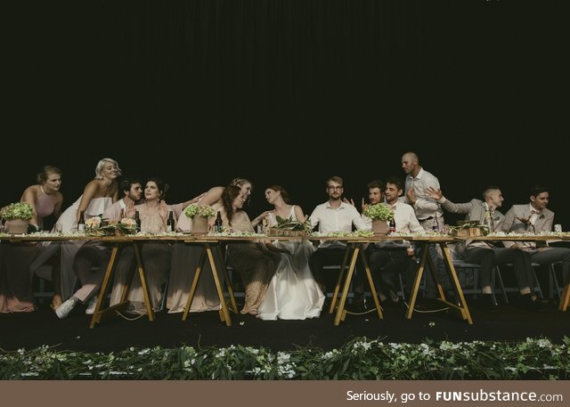 We attempted to recreate The Last Supper at my sisters wedding. I think it turned out